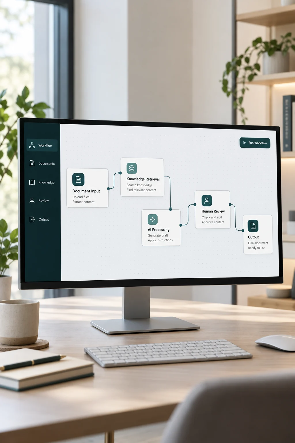 Connected automation steps with a human review stage