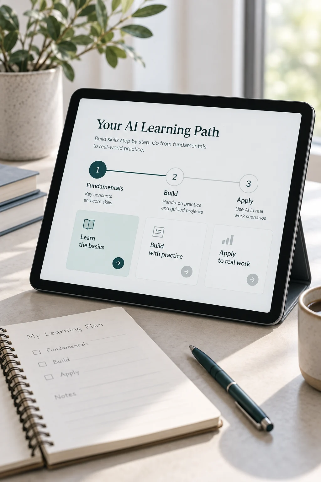 Three-stage learning roadmap with progress markers