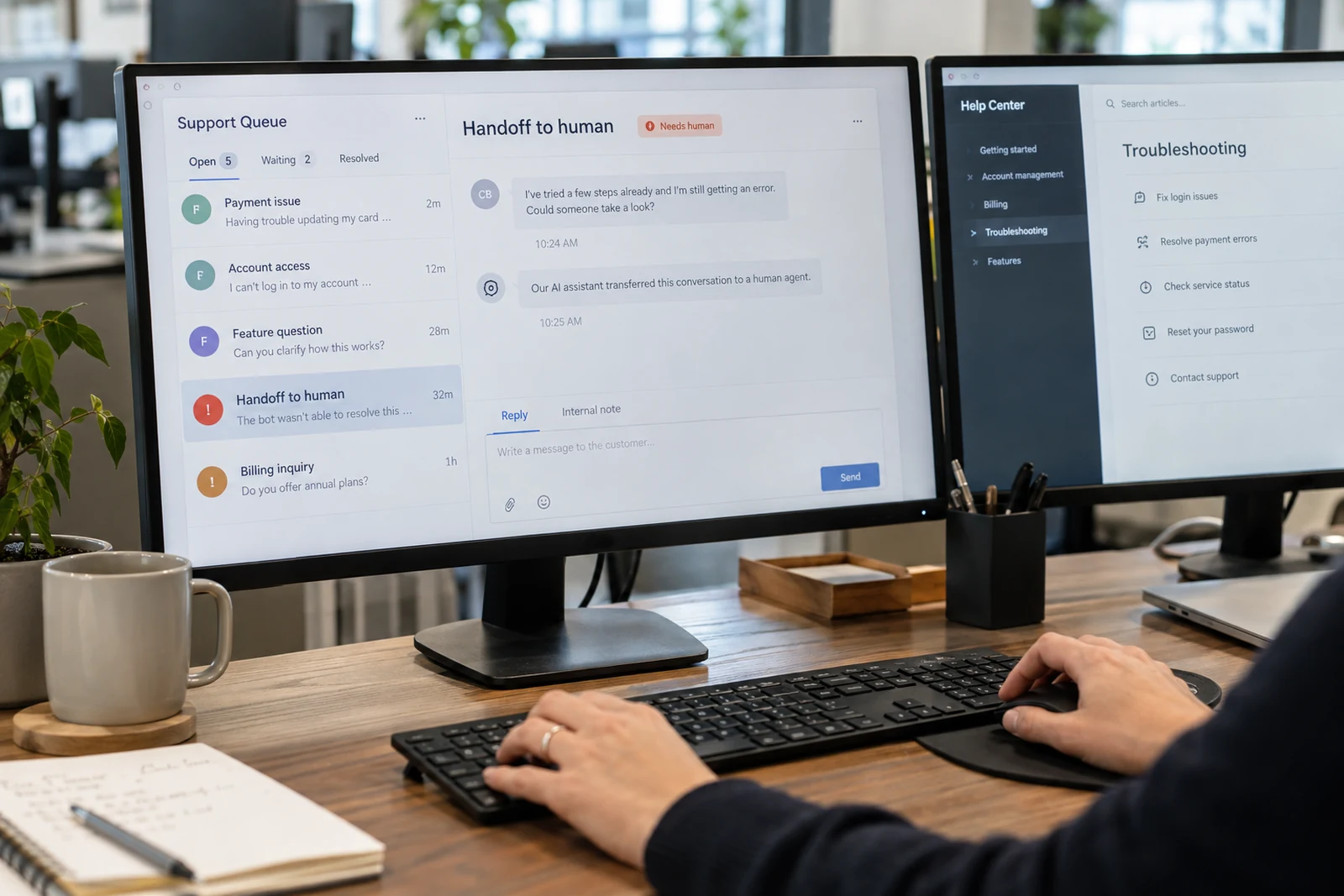 Human review of a chatbot support handoff
