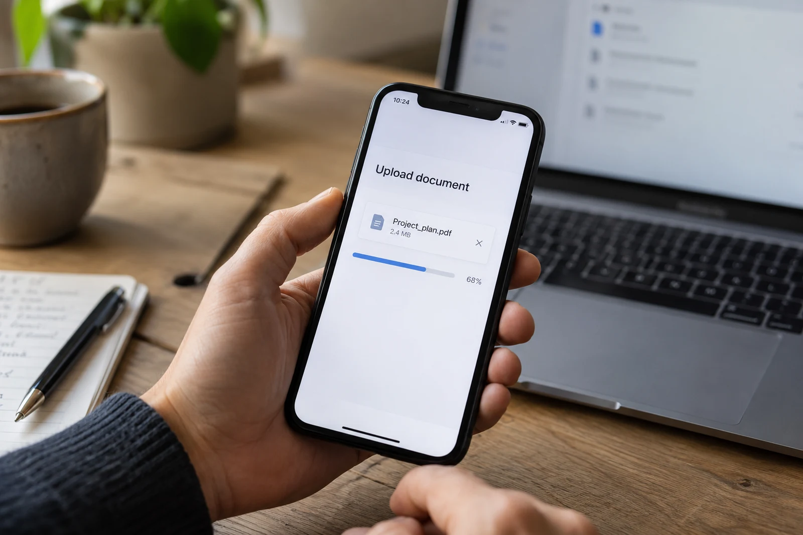 A customer document upload reviewed on a phone
