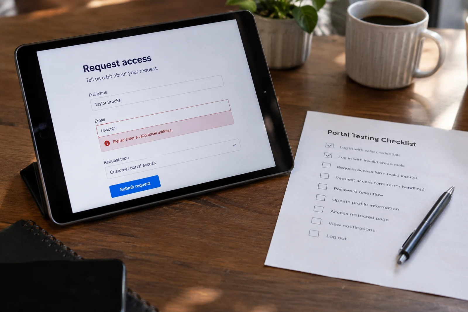 Testing a customer portal form and recovery path