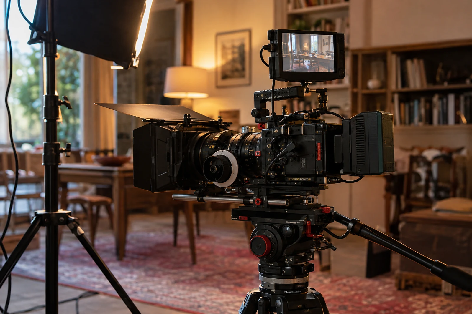 Cinema camera prepared at a film production location
