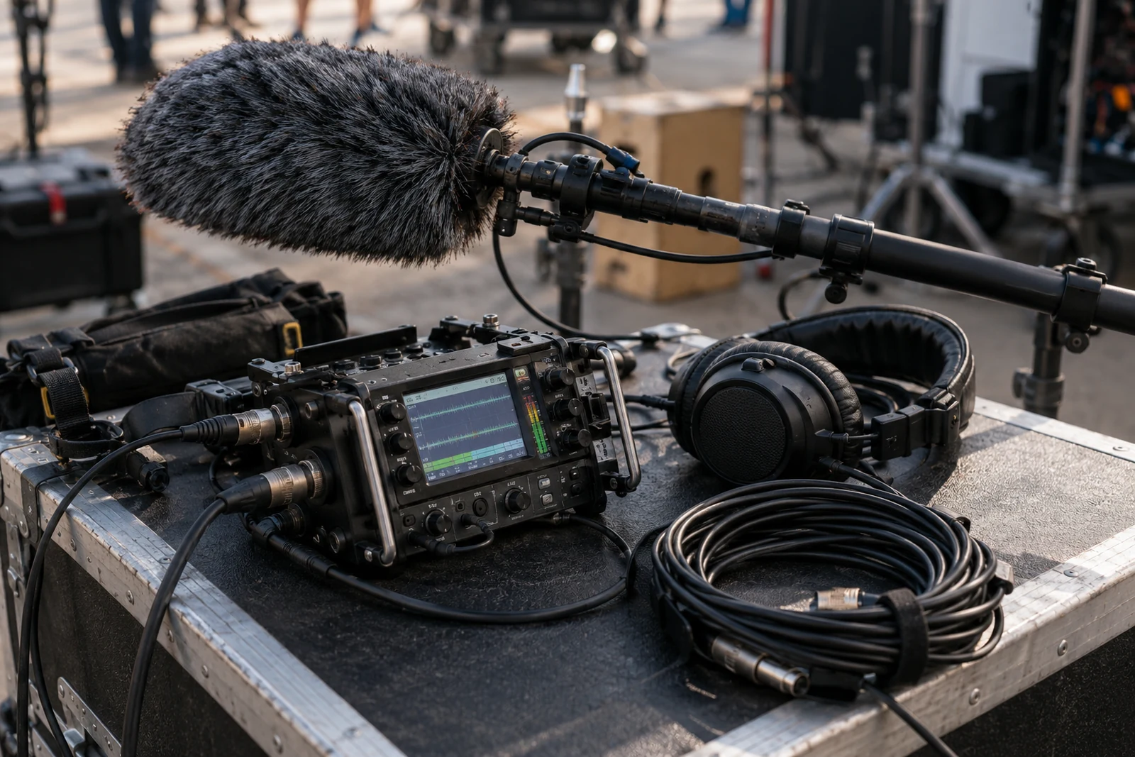 Sound recording equipment prepared for a shoot