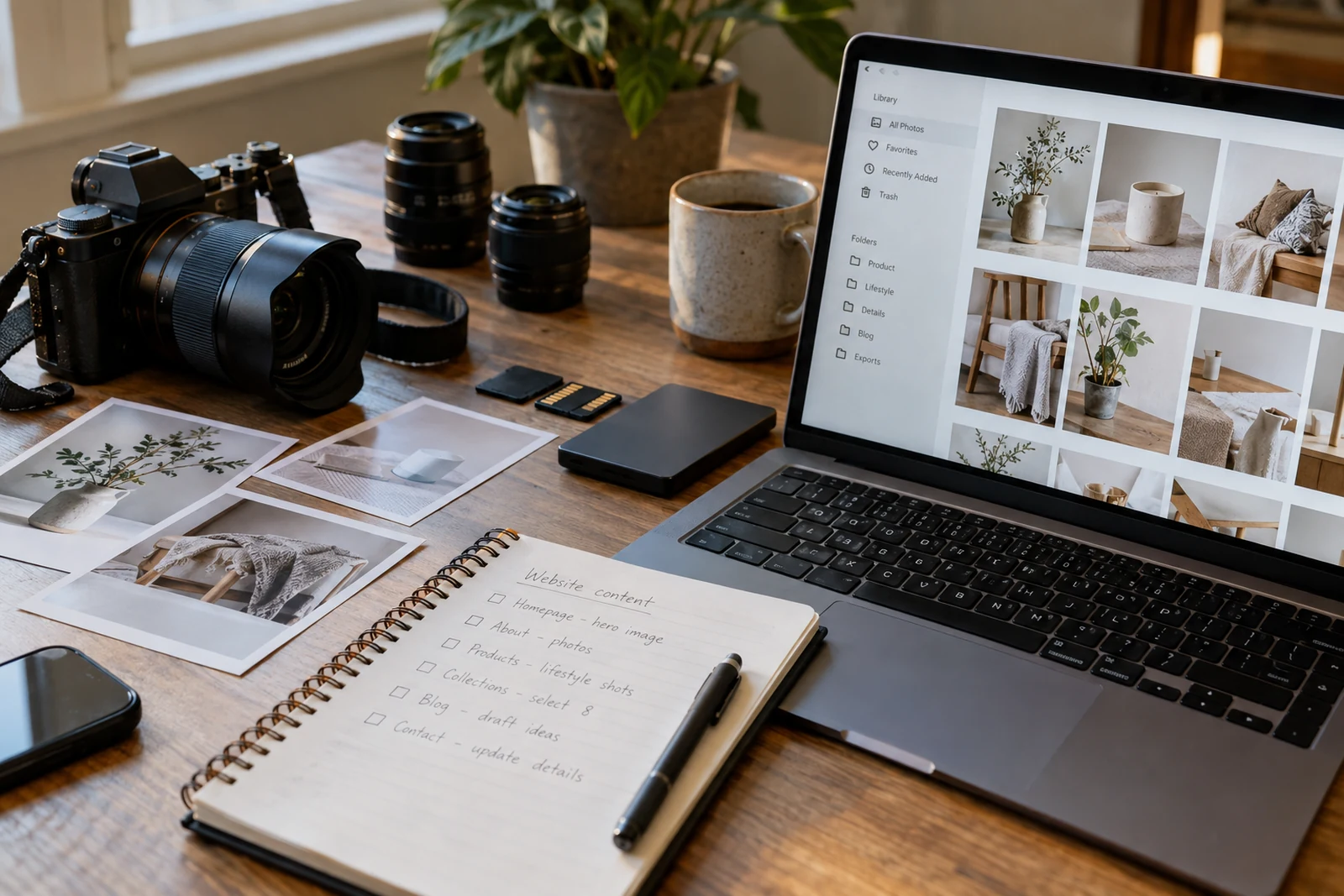 Preparing website content and photography
