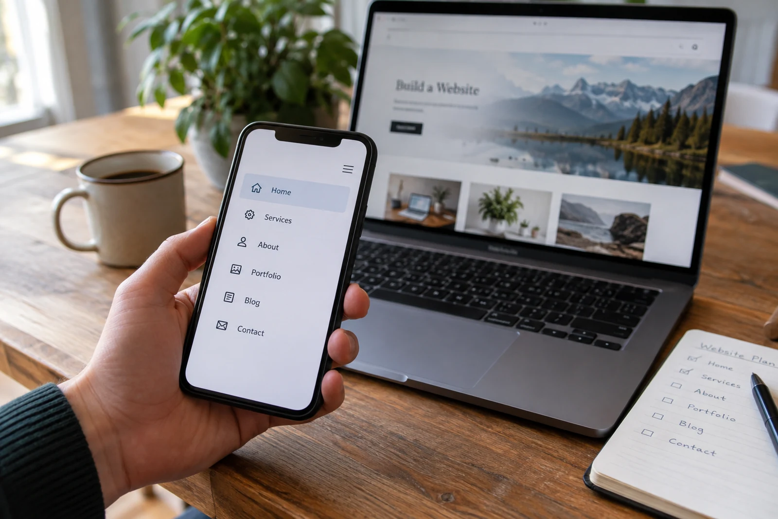 Reviewing a website navigation menu on a phone