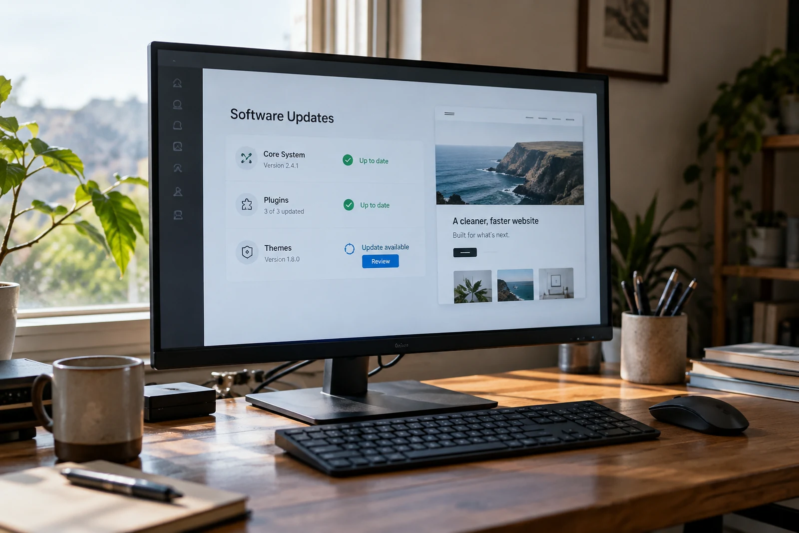 Software update review on a desktop monitor