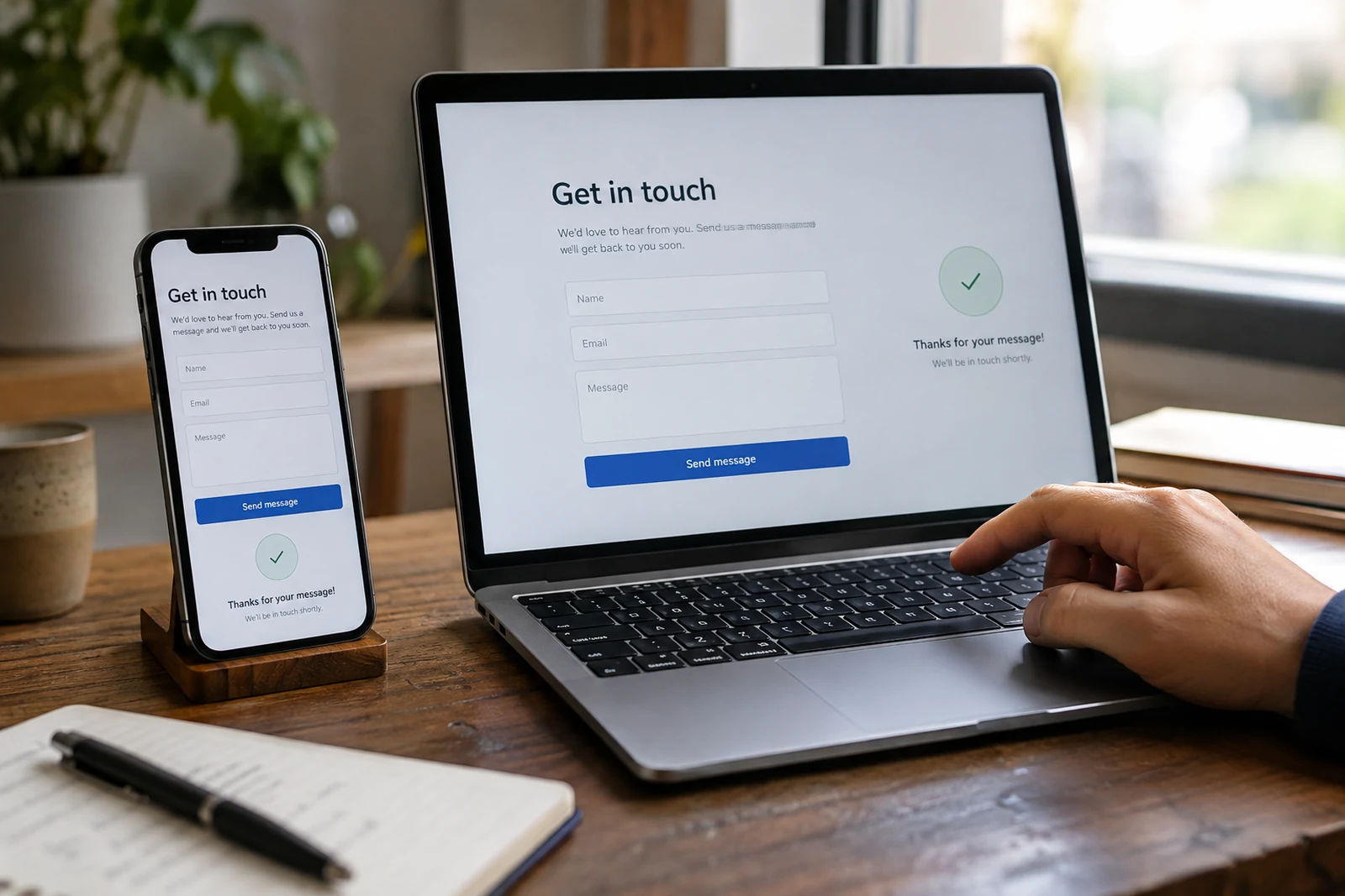 Testing a website enquiry form on phone and laptop