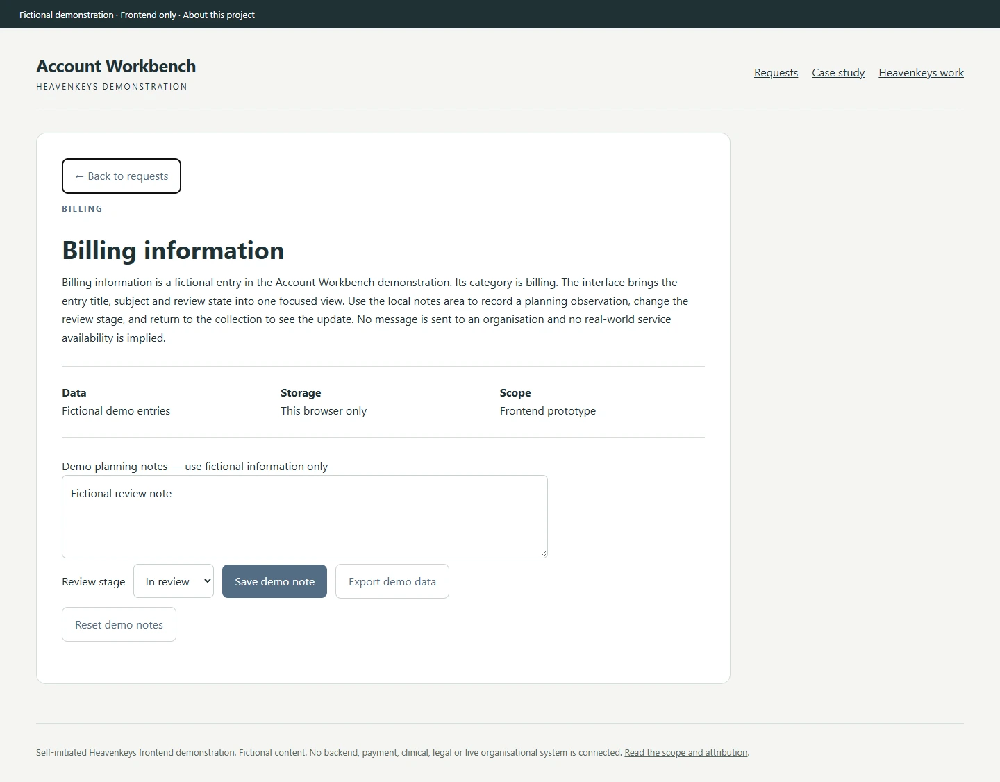 Account Workbench — Entry detail and review view