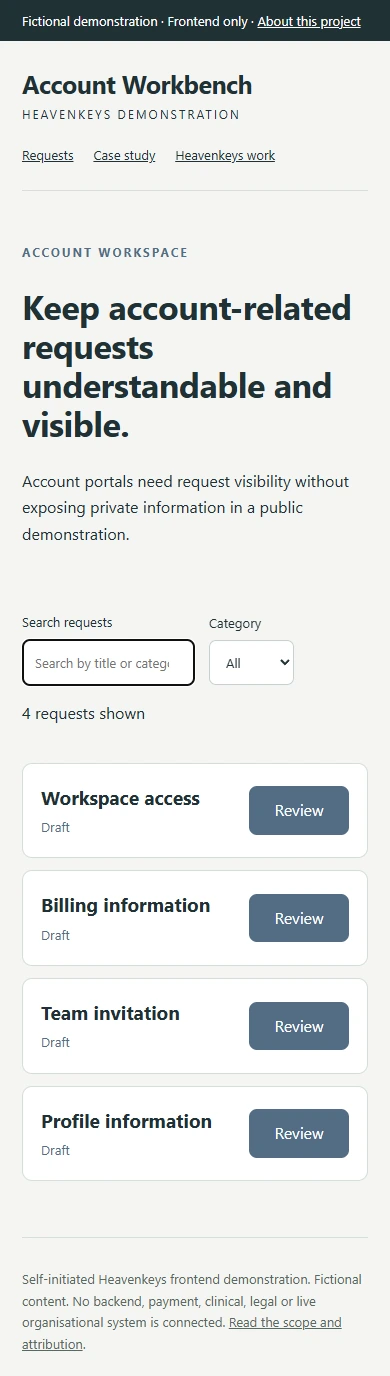 Account Workbench — Mobile collection view