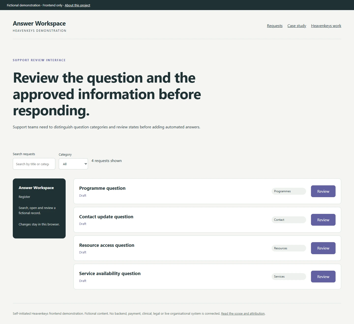 Answer Workspace — Desktop collection view