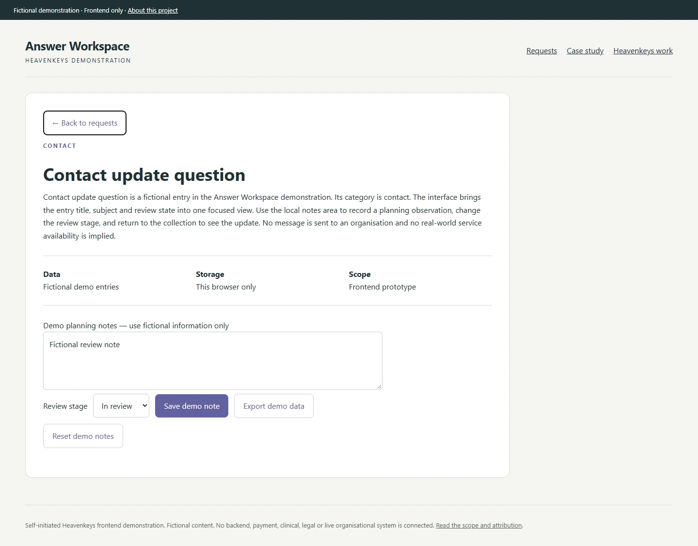 Answer Workspace — Entry detail and review view
