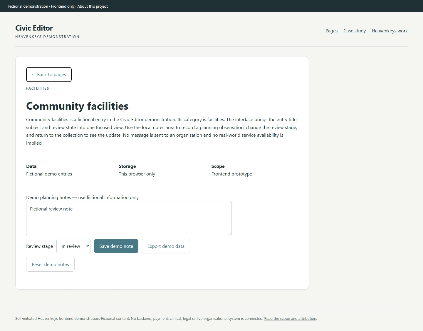 Civic Editor — Entry detail and review view