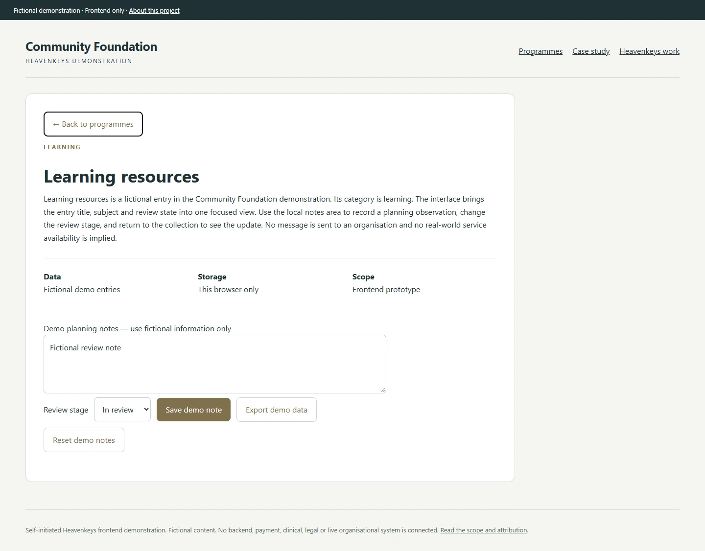 Community Foundation — Entry detail and review view