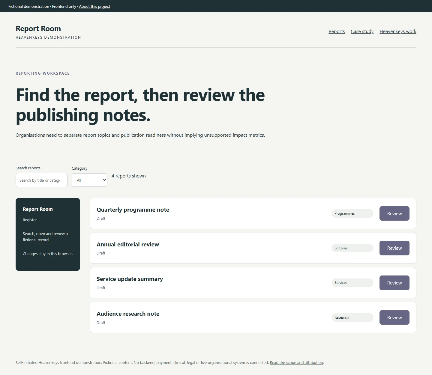 Report Room — Desktop collection view