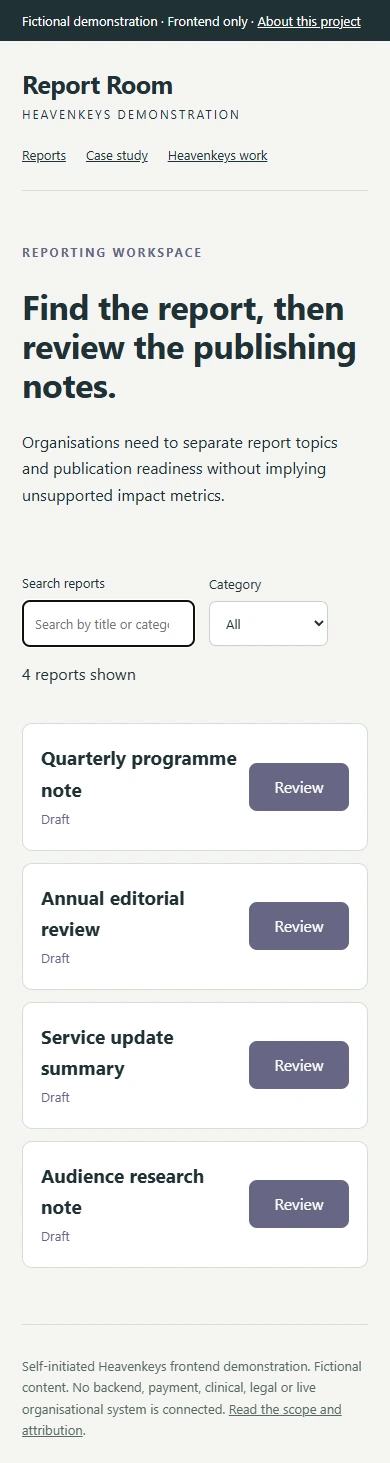 Report Room — Mobile collection view