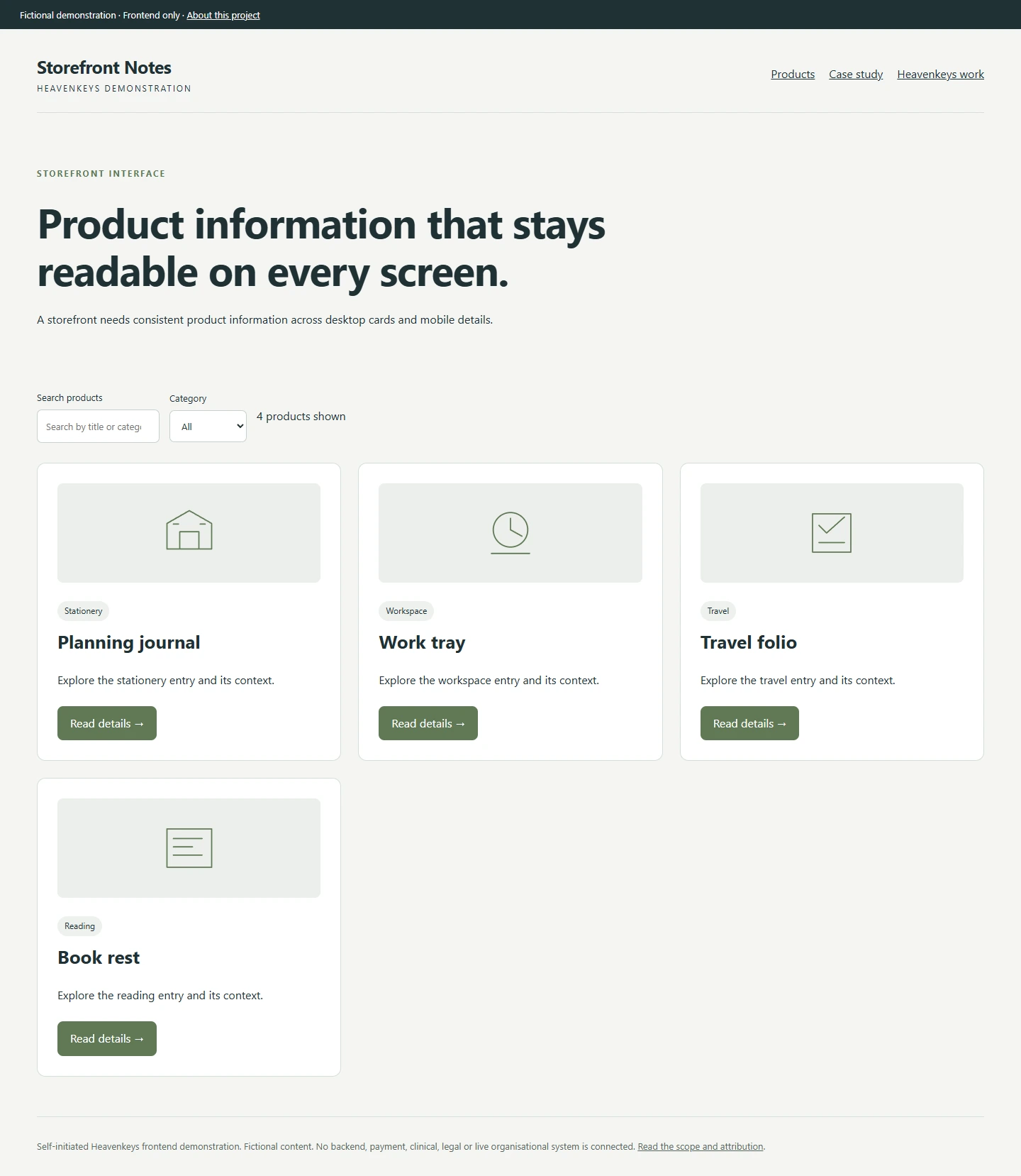 Storefront Notes — Desktop collection view