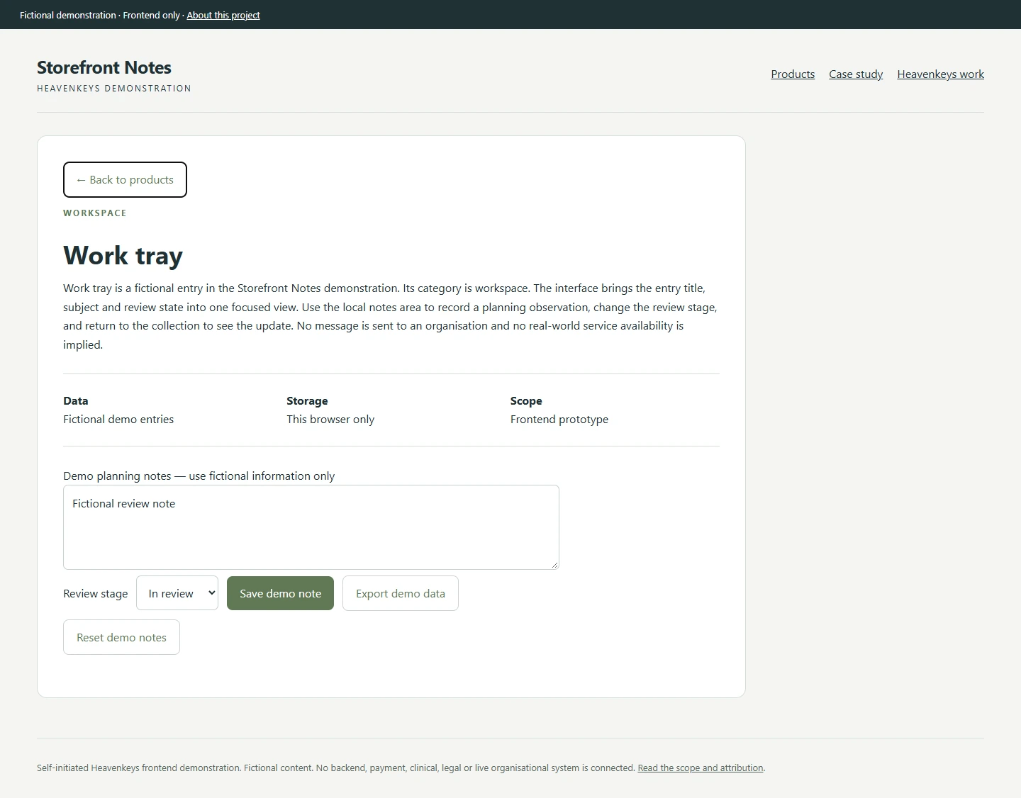 Storefront Notes — Entry detail and review view