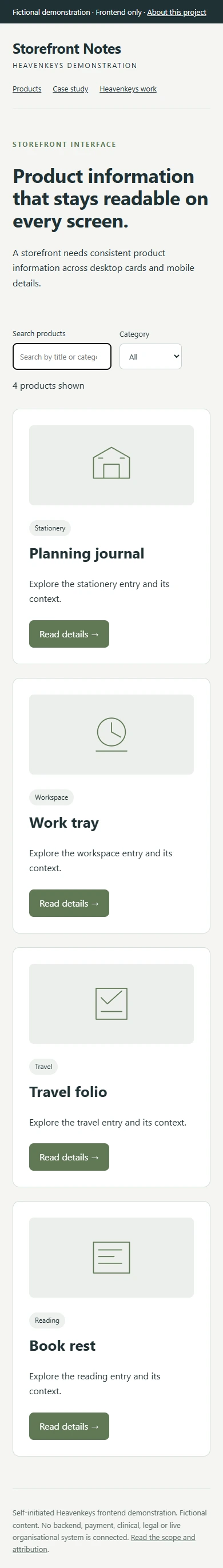 Storefront Notes — Mobile collection view