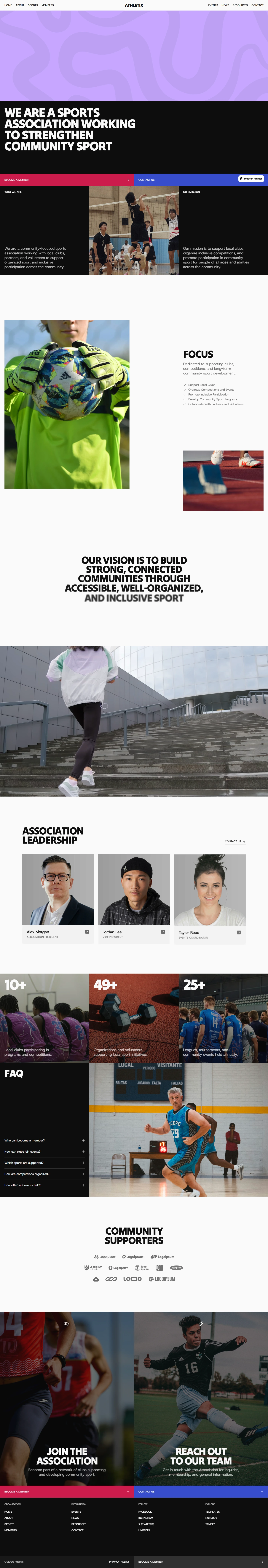 Athletix — Sports association website — ABOUT desktop screenshot