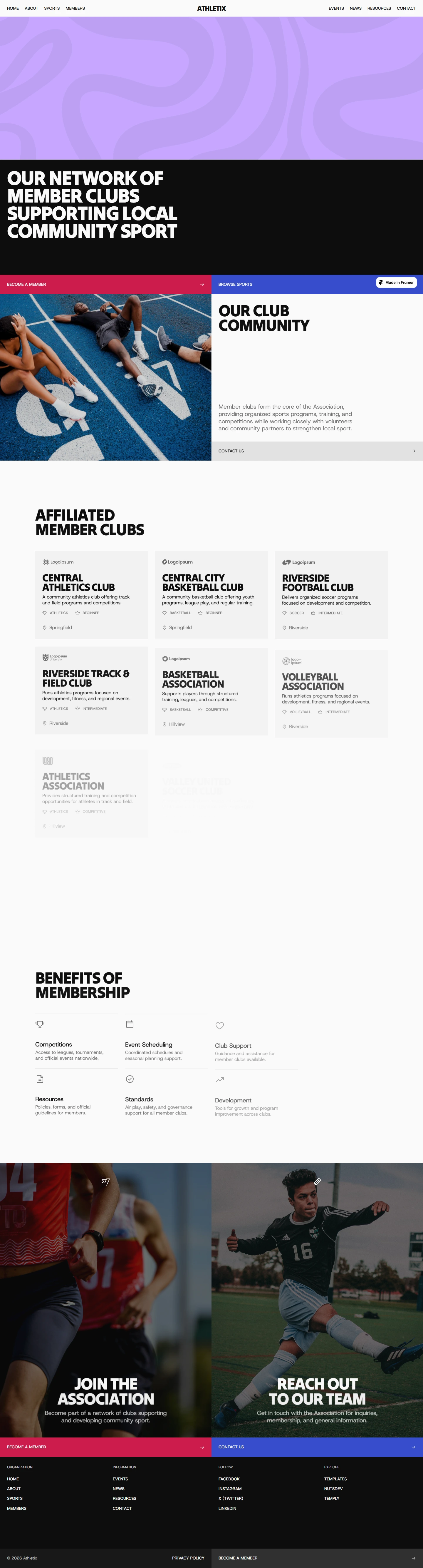 Athletix — Sports association website — MEMBERS desktop screenshot