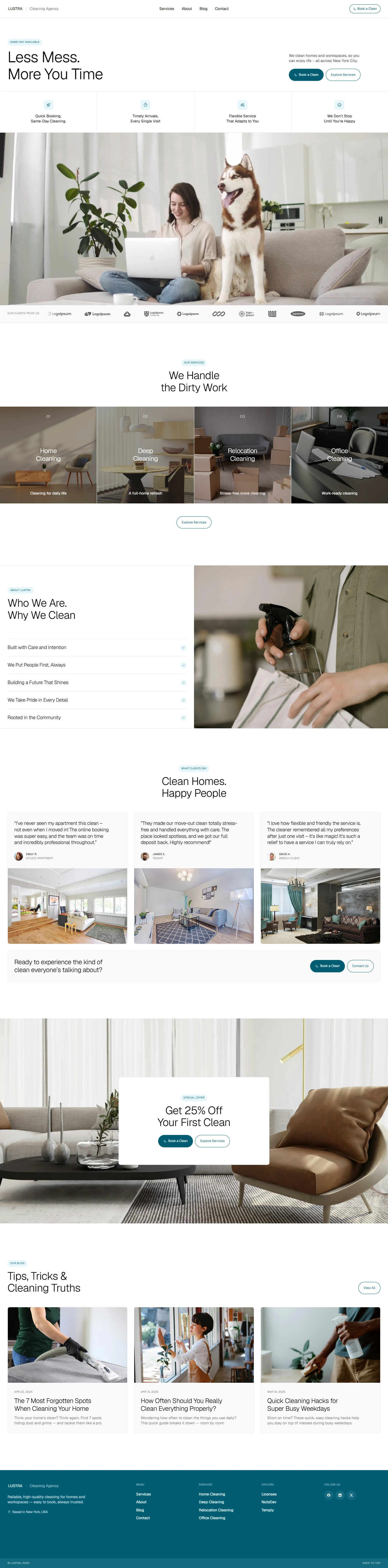 LUSTRA — Cleaning services website — Homepage desktop screenshot