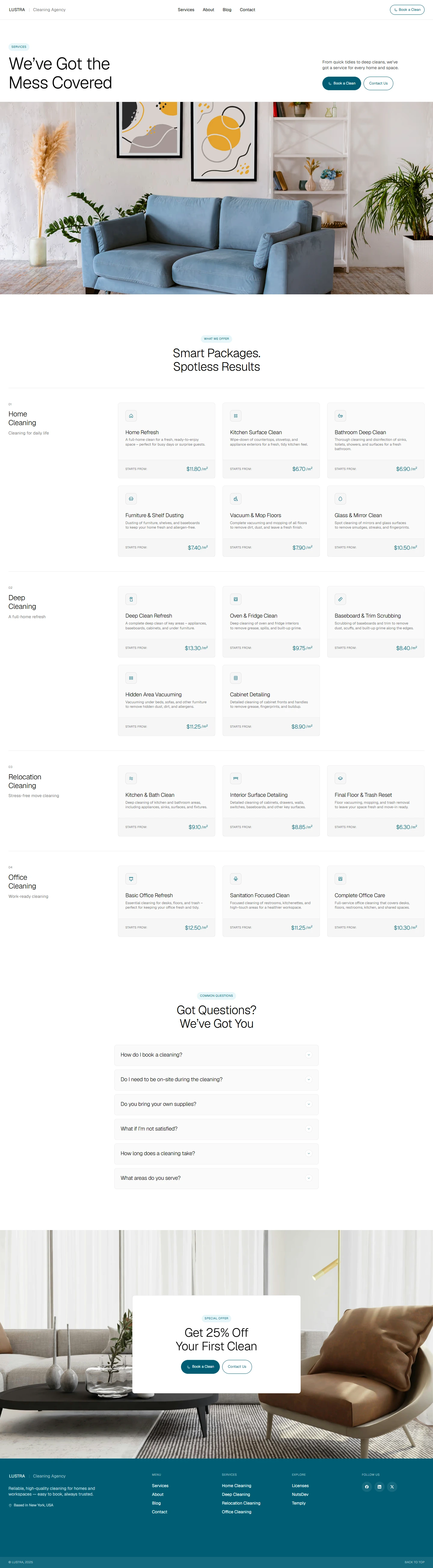 LUSTRA — Cleaning services website — Services desktop screenshot