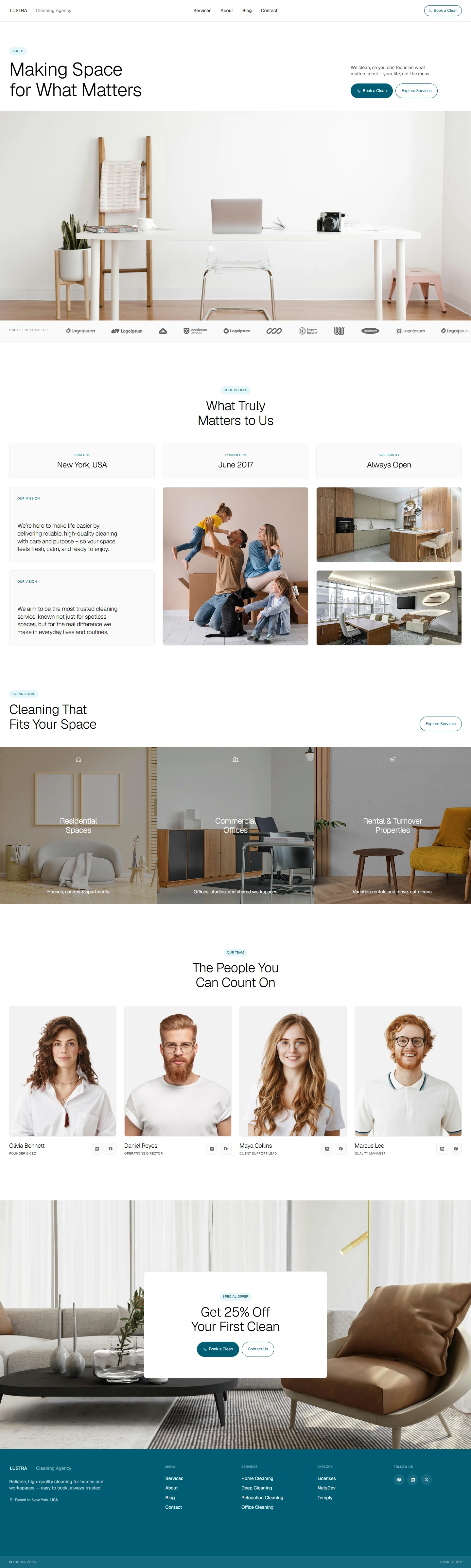 LUSTRA — Cleaning services website — About desktop screenshot