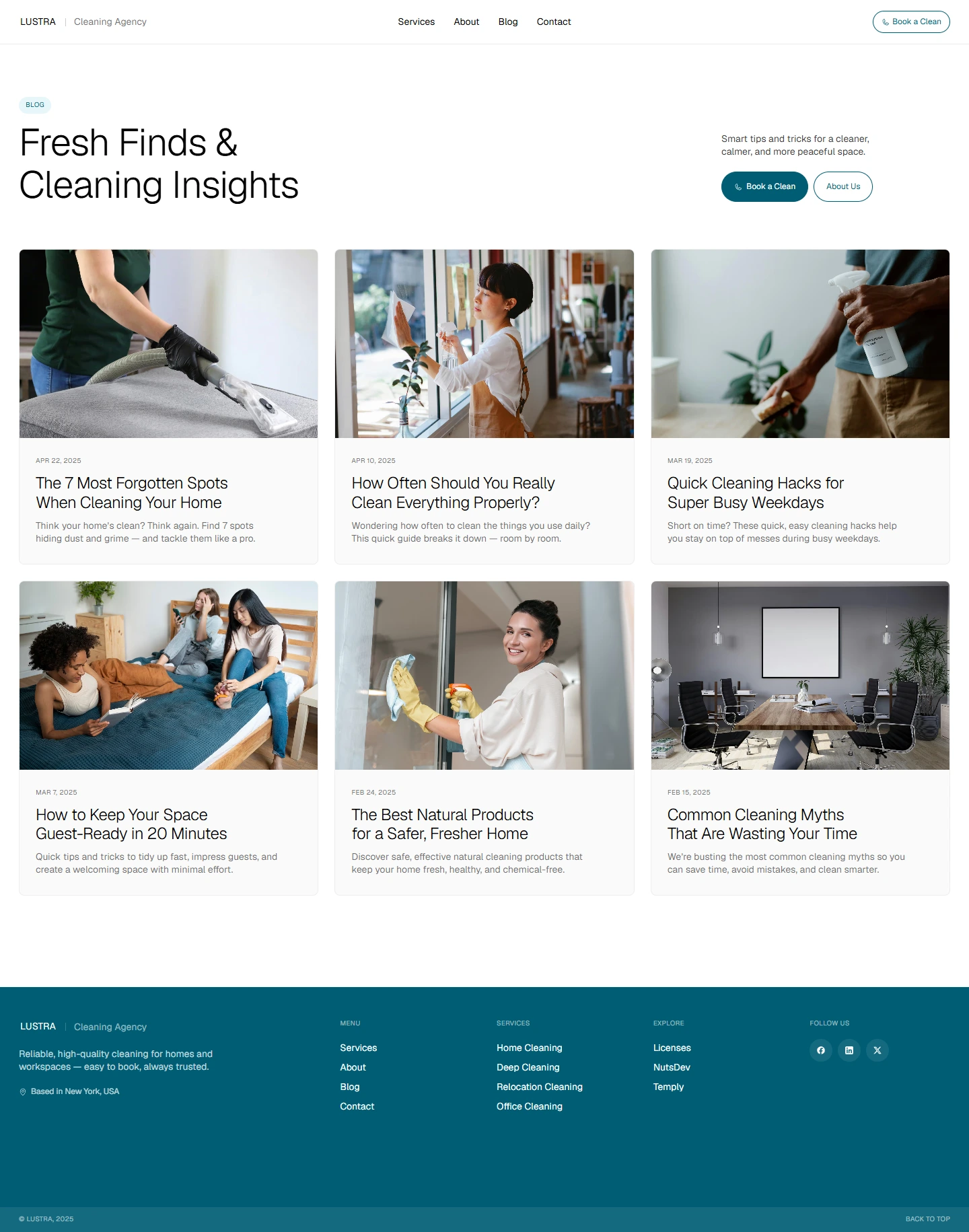 LUSTRA — Cleaning services website — Blog desktop screenshot