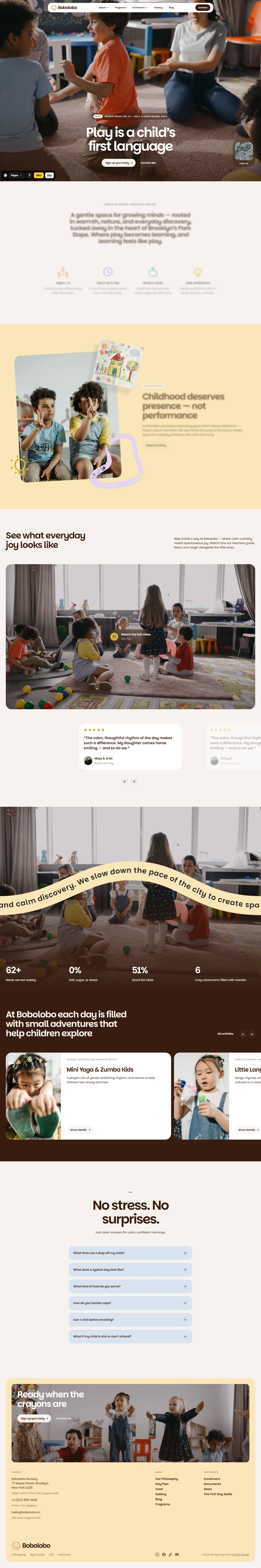 Bobolobo — Early childhood education website — Homepage desktop screenshot