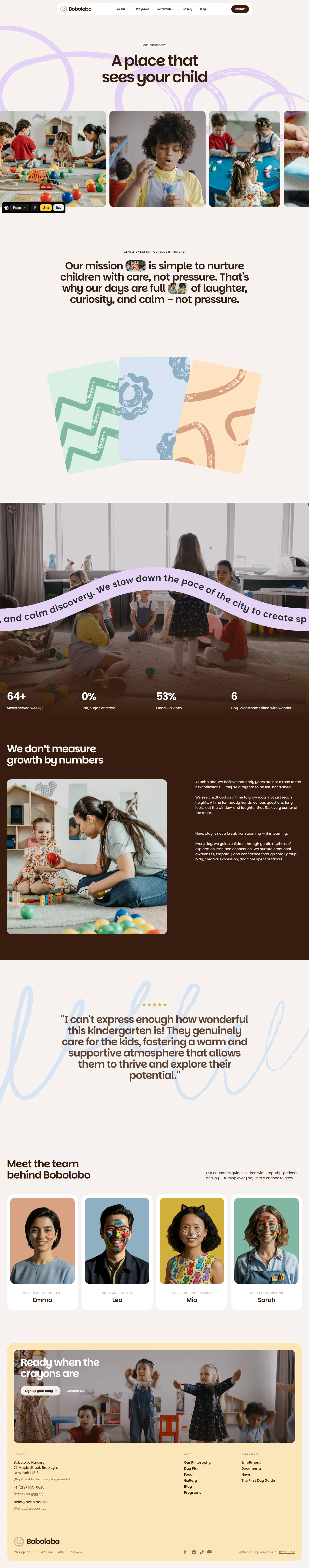 Bobolobo — Early childhood education website — Our Philosophy desktop screenshot