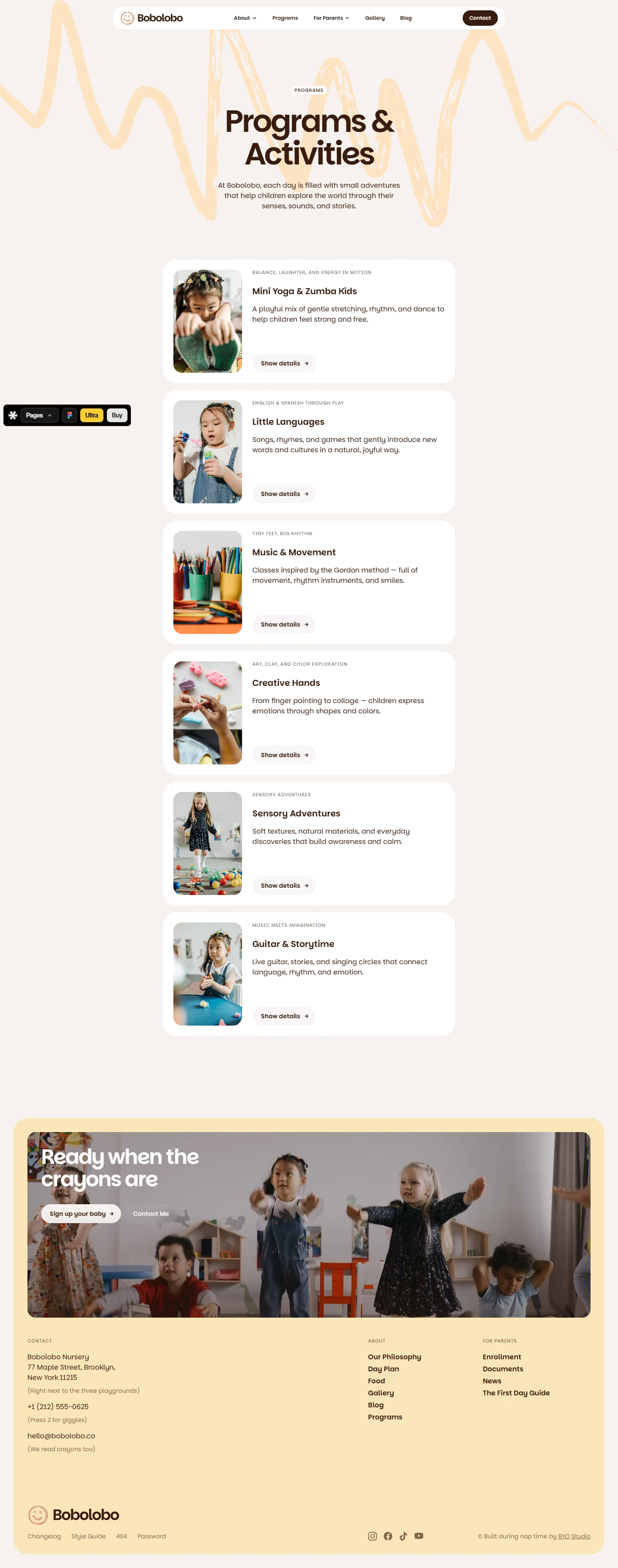 Bobolobo — Early childhood education website — Programs desktop screenshot