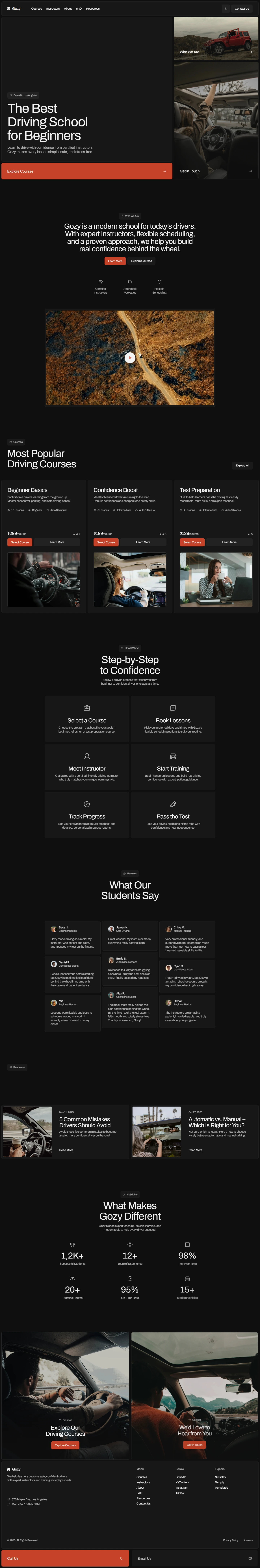 Gozy — Driving school website — Homepage desktop screenshot