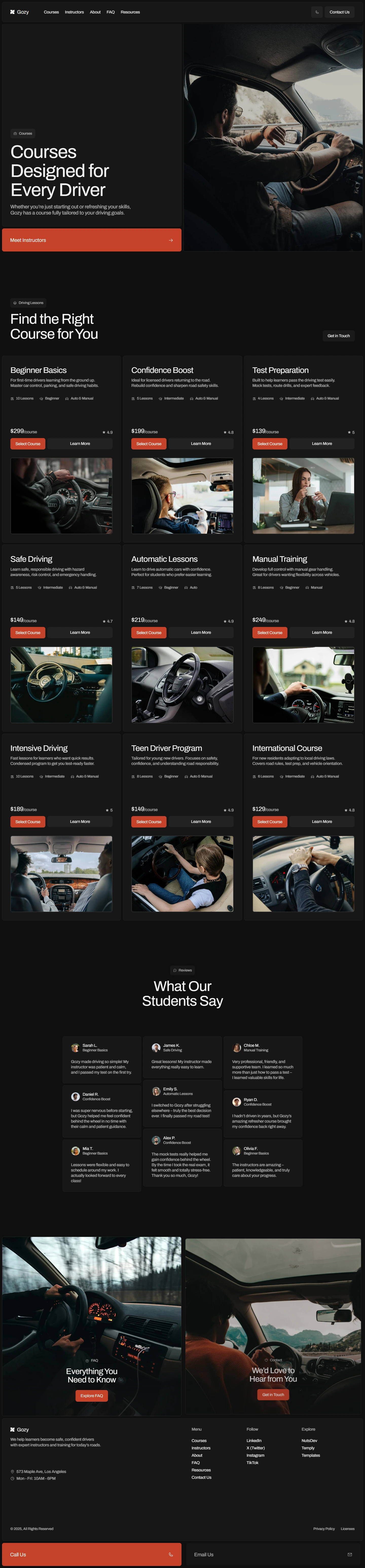Gozy — Driving school website — Courses desktop screenshot