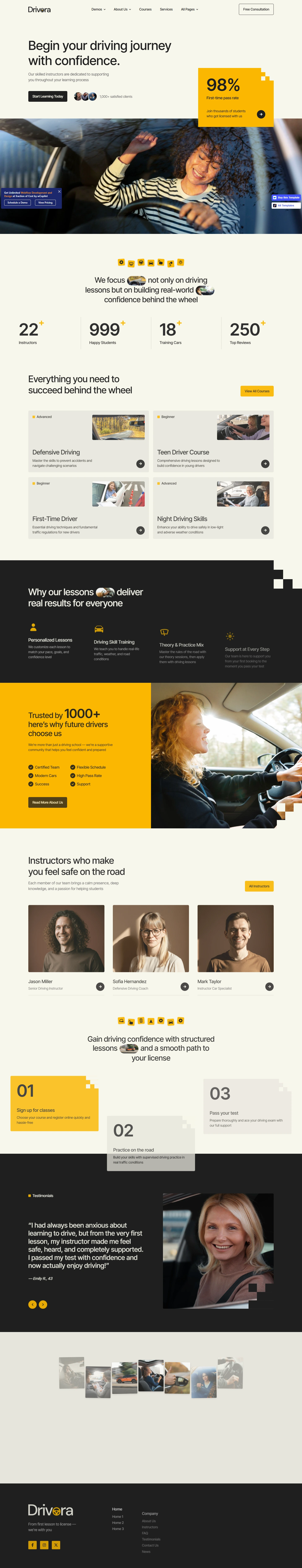 Drivora — Driving school website — Homepage desktop screenshot