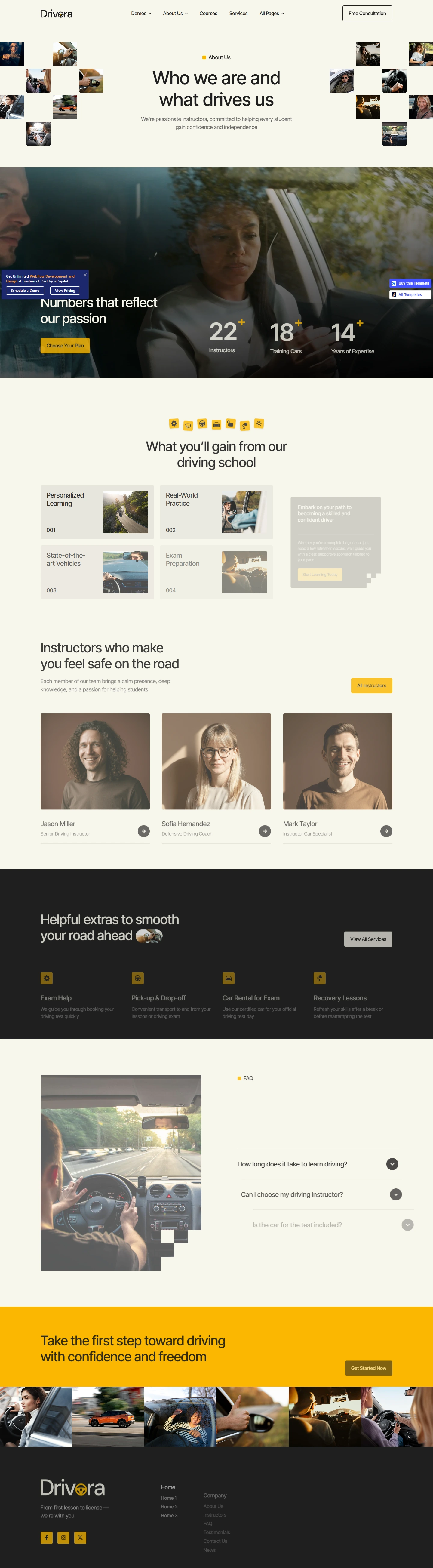 Drivora — Driving school website — About Us desktop screenshot