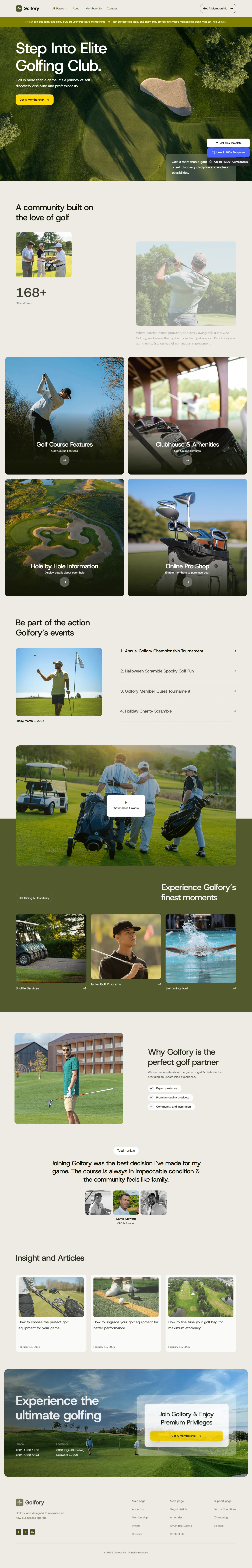 Golfory — Golf club website — Homepage desktop screenshot
