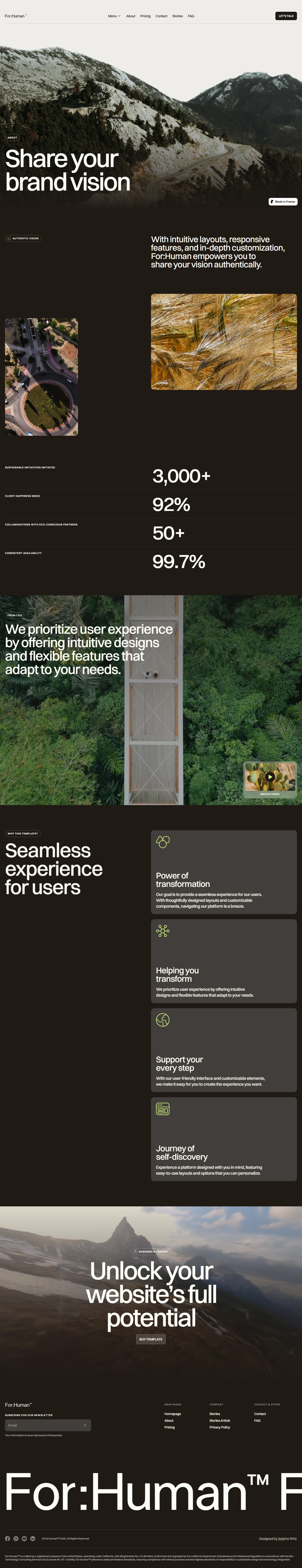 For:Human — Brand storytelling website — About desktop screenshot