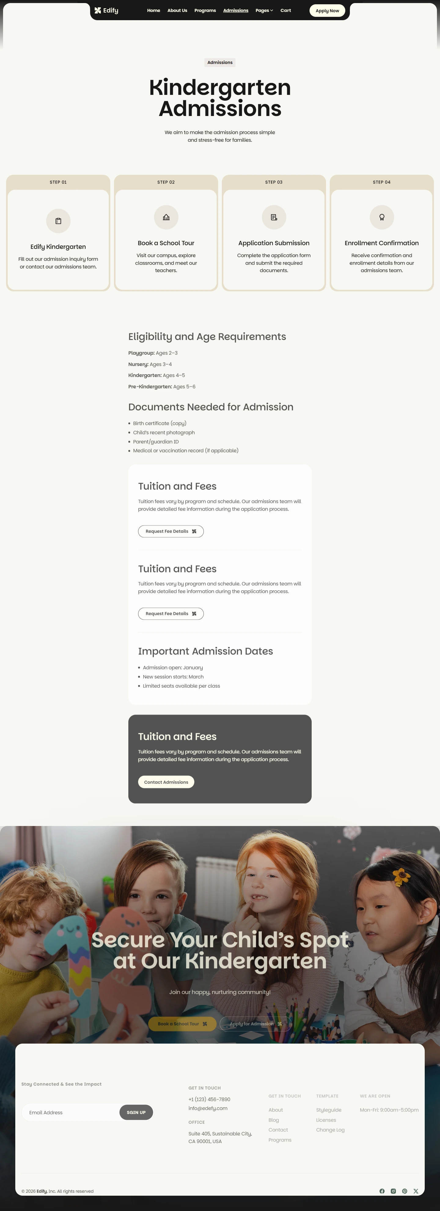 Edefy — Early education website — Admissions desktop screenshot
