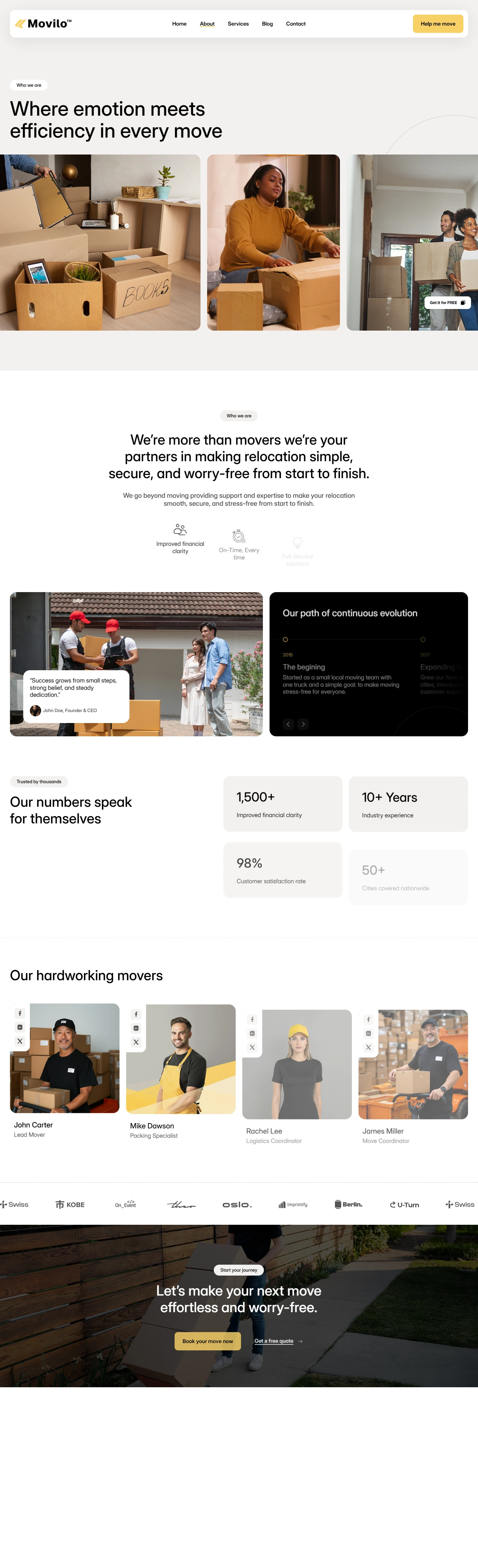 Movilo — Moving services website — About desktop screenshot