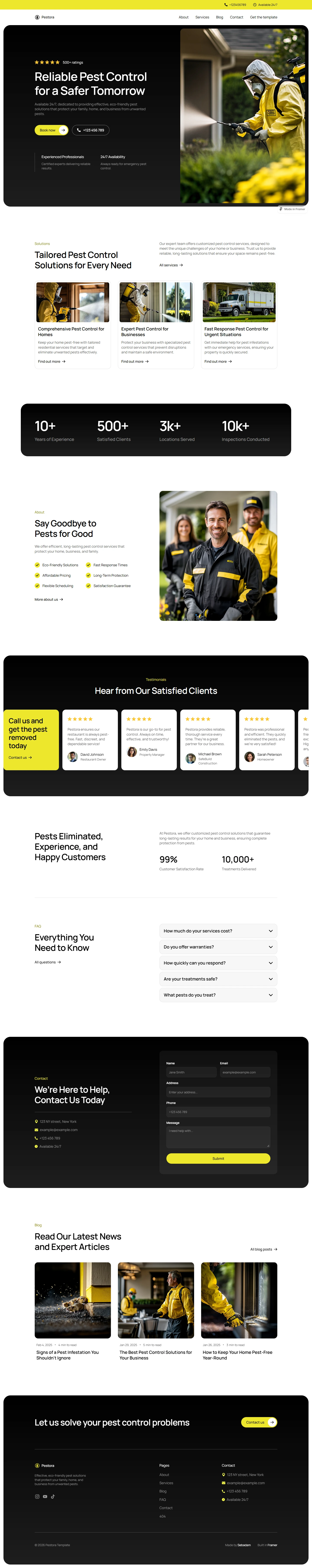Pestora — Pest control website — Homepage desktop screenshot