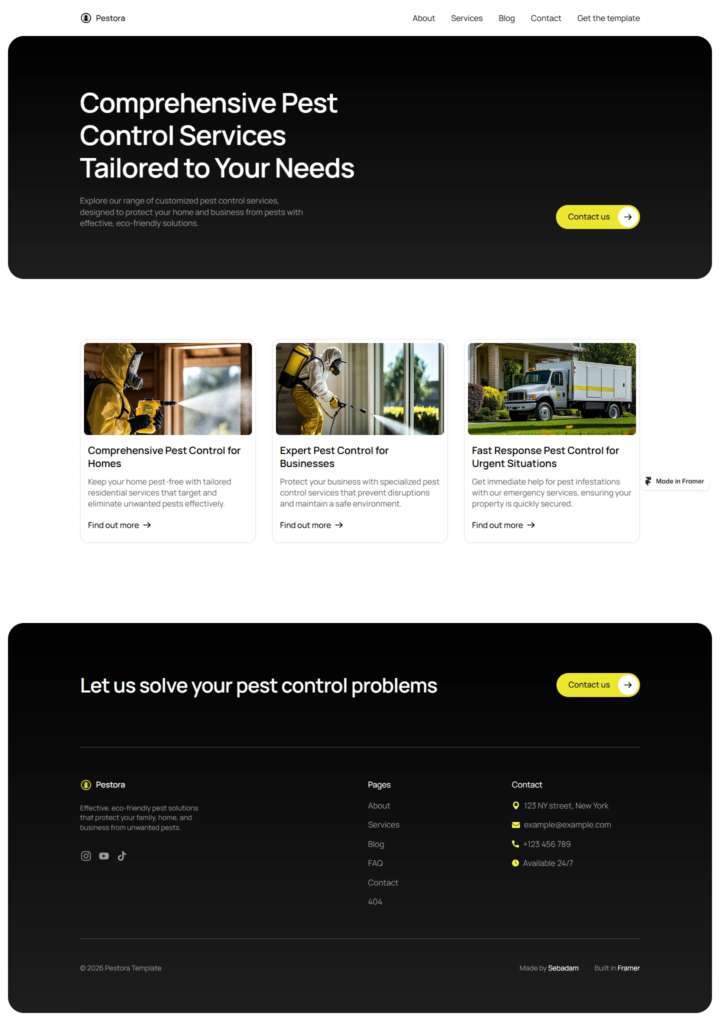Pestora — Pest control website — Services desktop screenshot