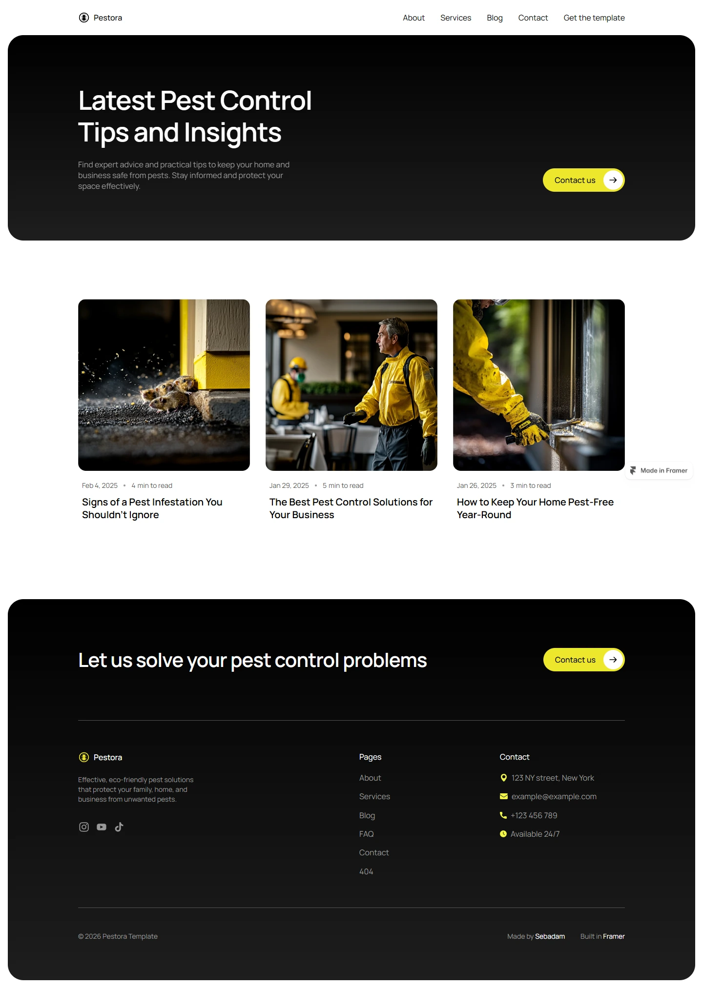Pestora — Pest control website — Blog desktop screenshot