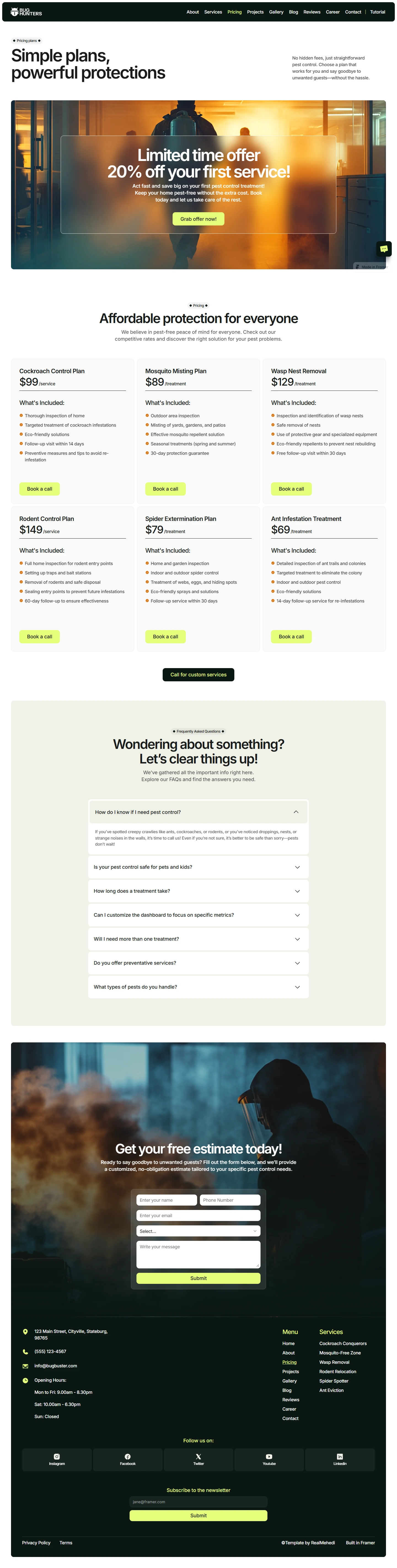 ServiceHub — Pest control website — Pricing desktop screenshot
