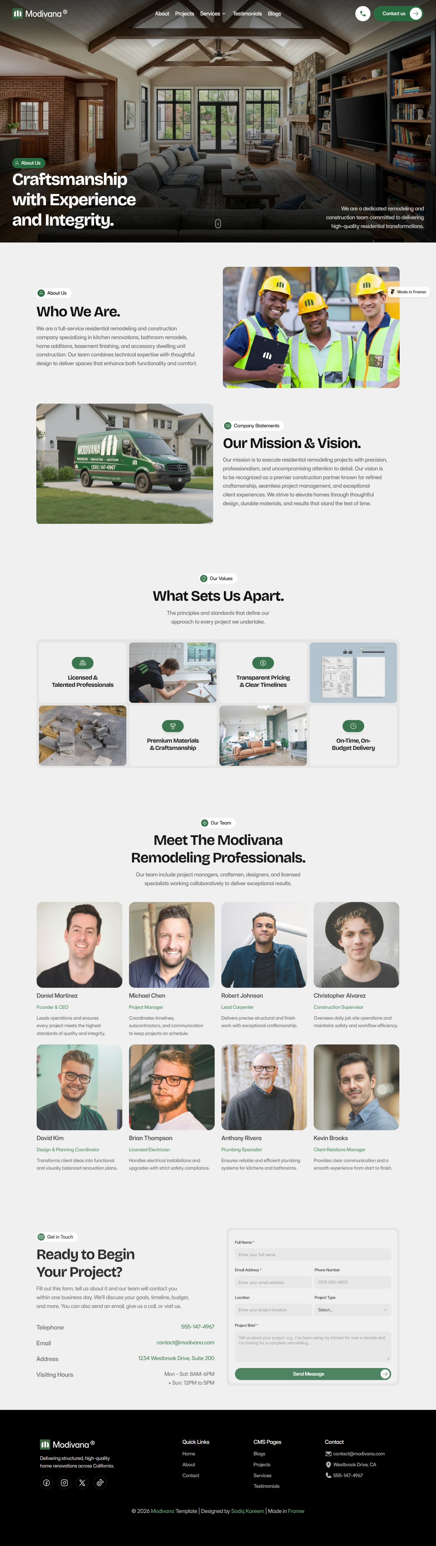 Modivana — Home renovation website — About desktop screenshot