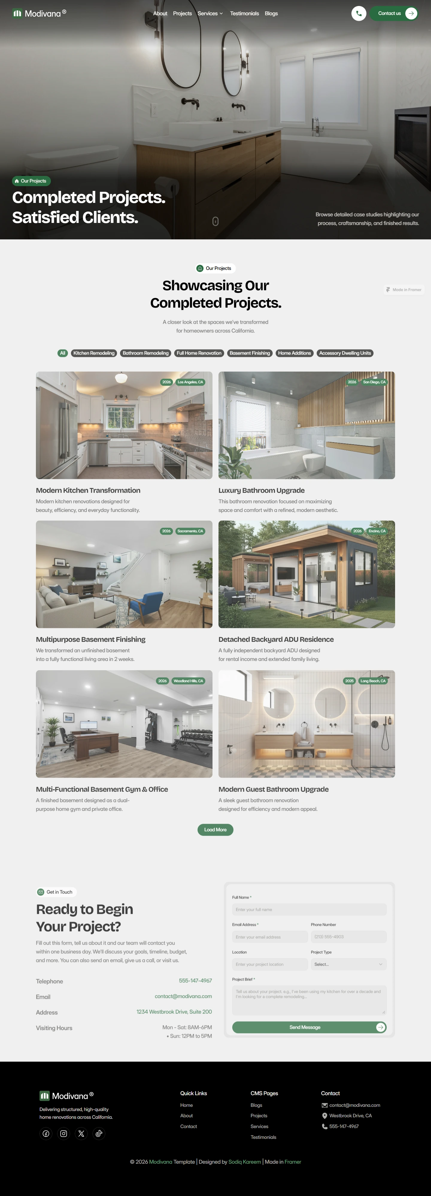 Modivana — Home renovation website — Projects desktop screenshot