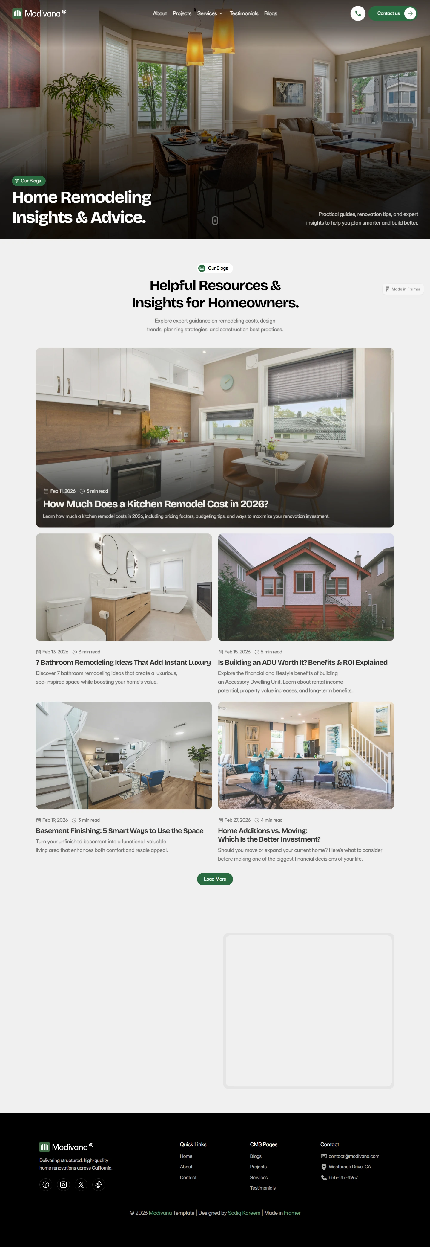 Modivana — Home renovation website — Blogs desktop screenshot