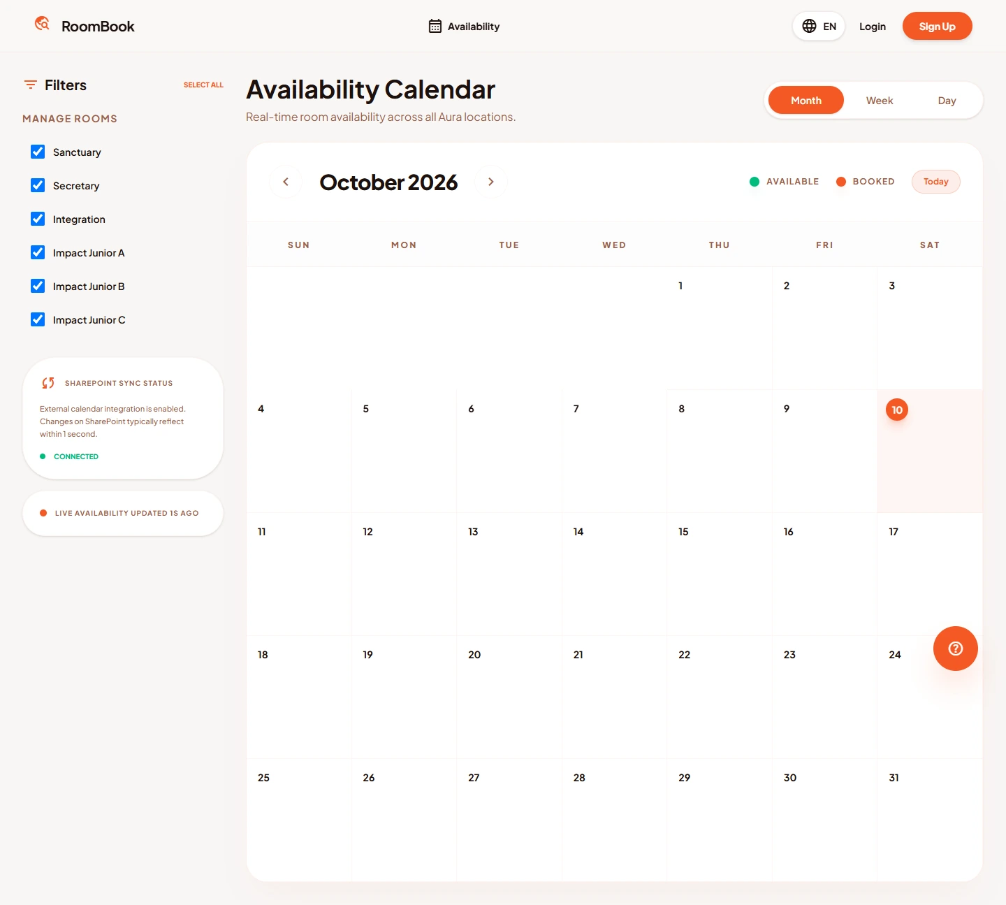 RoomBook — Room booking application — Availability desktop screenshot
