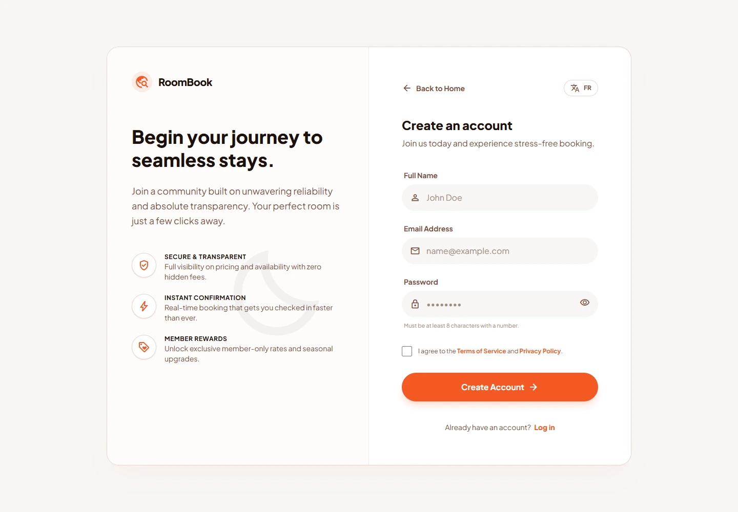 RoomBook — Room booking application — Sign Up desktop screenshot