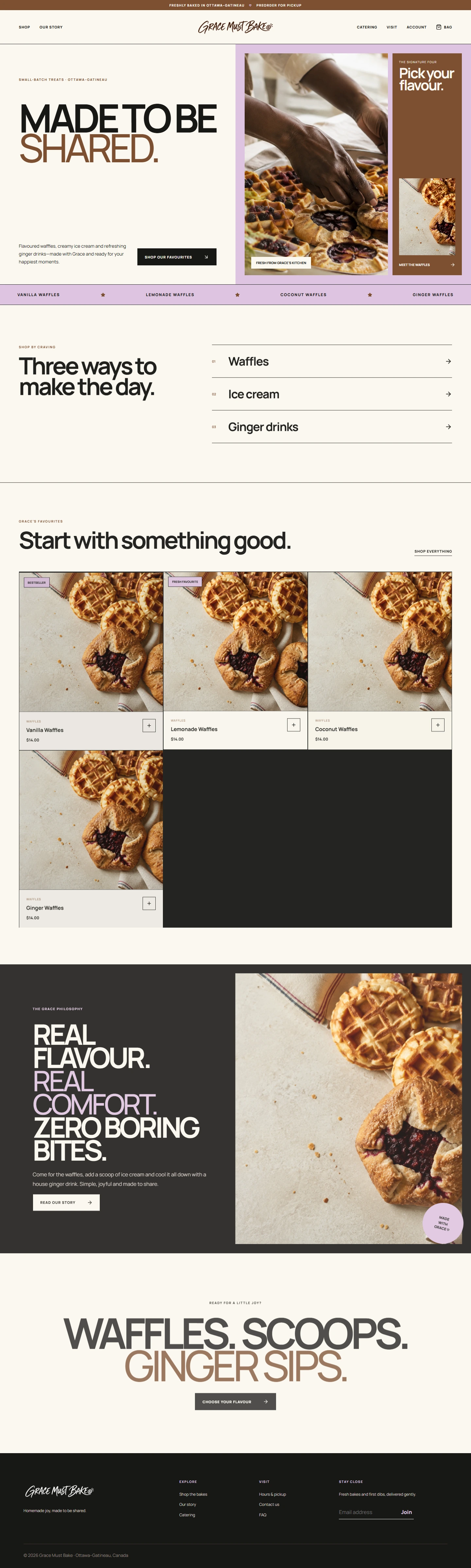 Grace Must Bake — Bakery ecommerce website — Homepage desktop screenshot