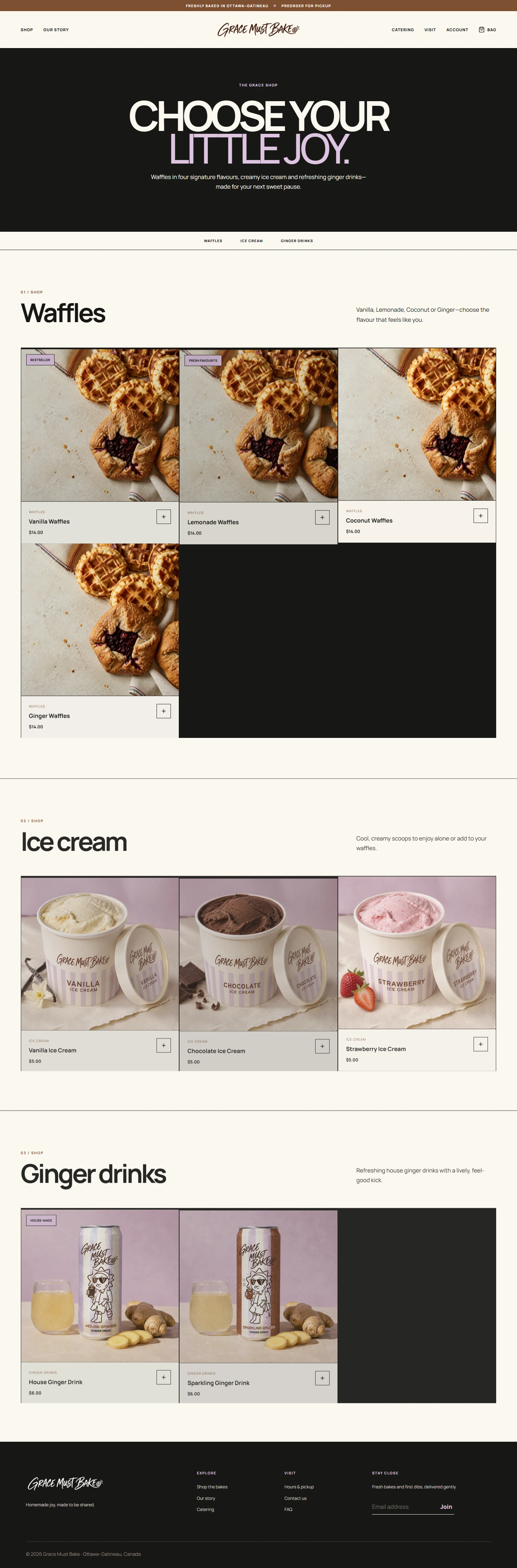 Grace Must Bake — Bakery ecommerce website — SHOP desktop screenshot